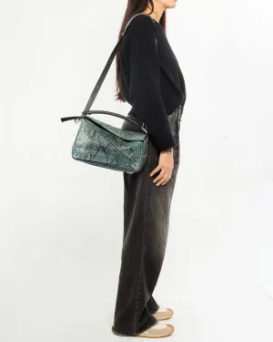Loewe Blue Snake Skin Medium Puzzle Bag