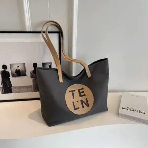 Logo Leather Straps Canvas Tote Bag