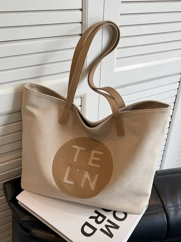 Logo Leather Straps Canvas Tote Bag