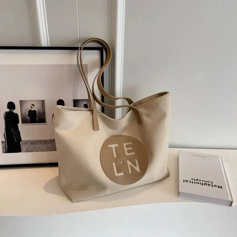 Logo Leather Straps Canvas Tote Bag