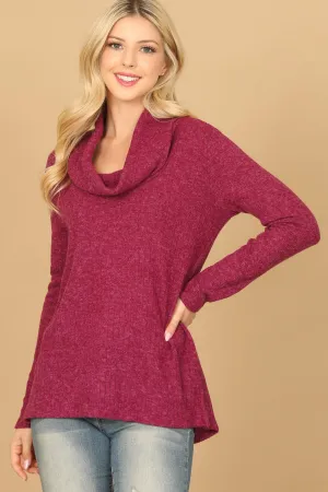 LONG SLEEVE COWL NECK RIBBED TOP