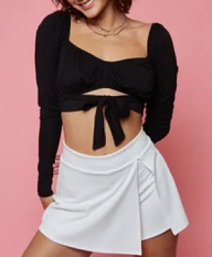 Long Sleeve Front Tie Crop Top