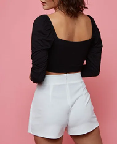 Long Sleeve Front Tie Crop Top