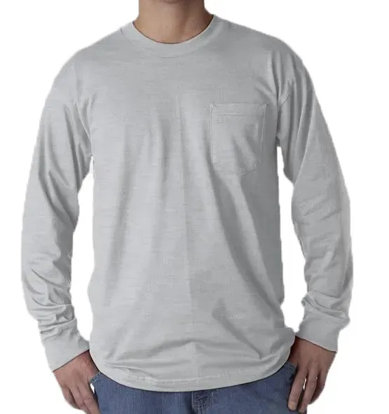 Long Sleeve Heavyweight 100% Cotton T-Shirt with Pocket - Big Sizes