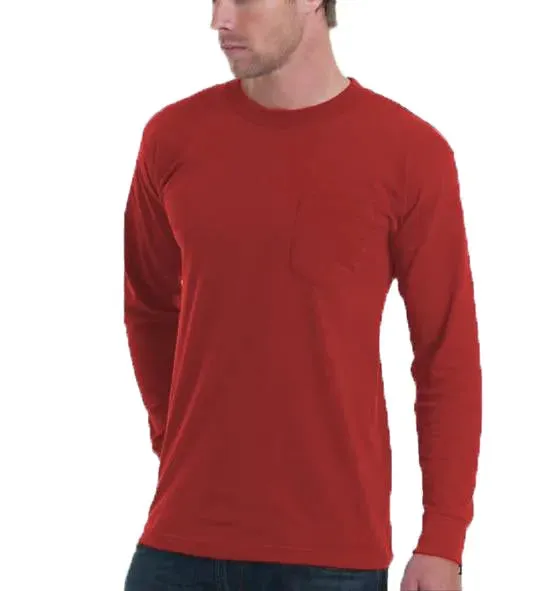 Long Sleeve Heavyweight 100% Cotton T-Shirt with Pocket - Big Sizes