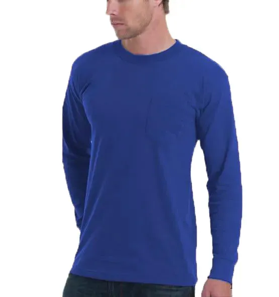 Long Sleeve Heavyweight 100% Cotton T-Shirt with Pocket - Big Sizes