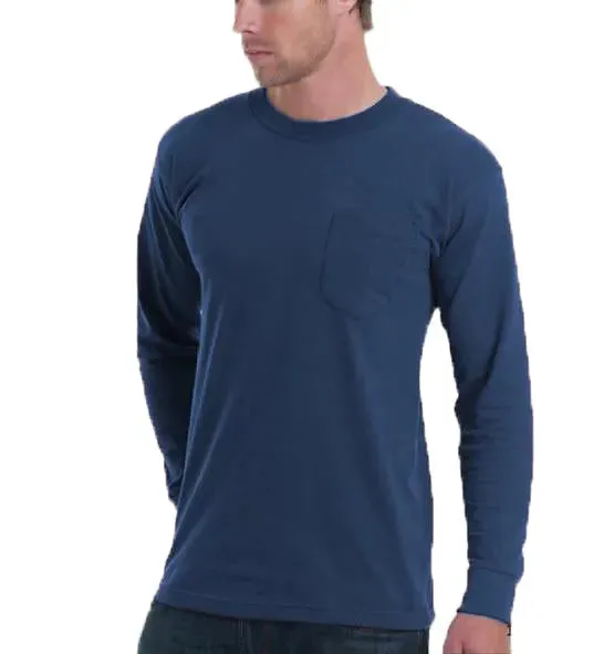 Long Sleeve Heavyweight 100% Cotton T-Shirt with Pocket - Big Sizes