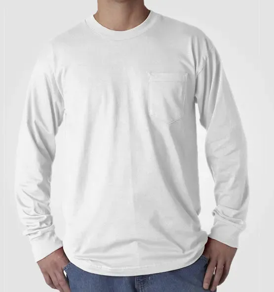 Long Sleeve Heavyweight 100% Cotton T-Shirt with Pocket - Big Sizes