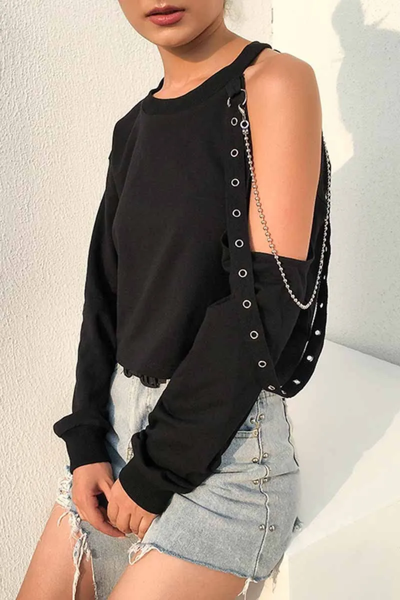 Long-sleeve Loose Off-shoulder T-shirt
