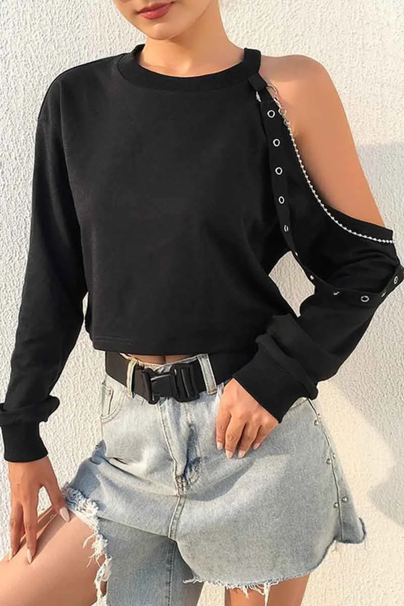 Long-sleeve Loose Off-shoulder T-shirt