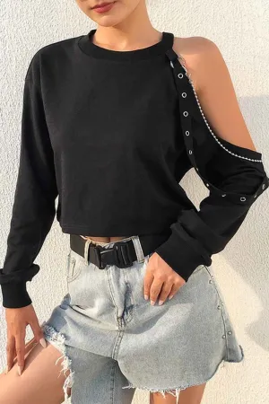 Long-sleeve Loose Off-shoulder T-shirt