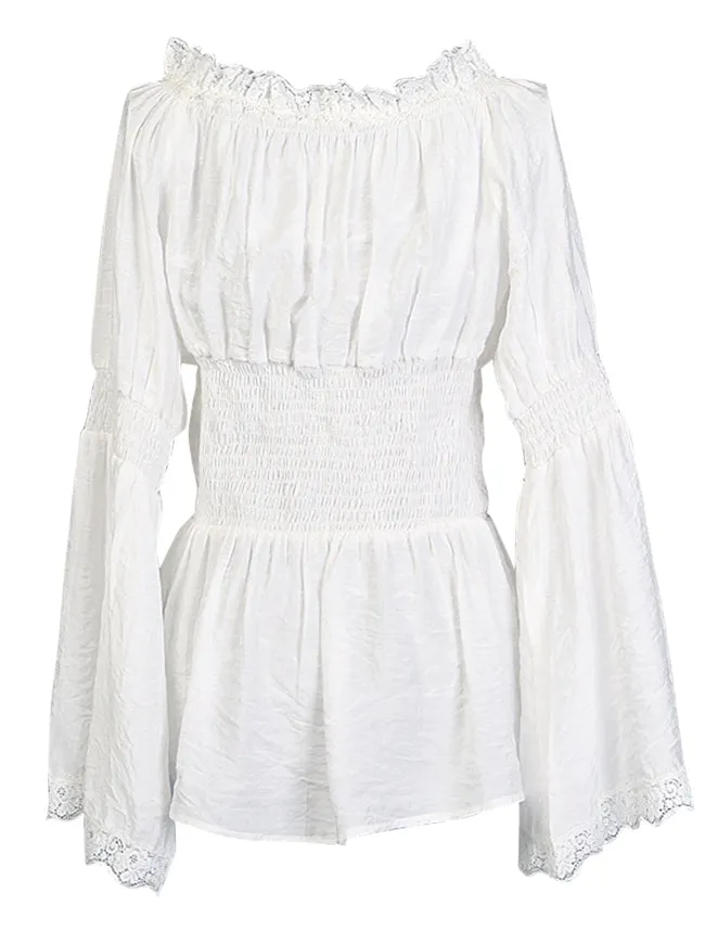 Long Sleeve Off Shoulder Lace Trim Blouse Tops