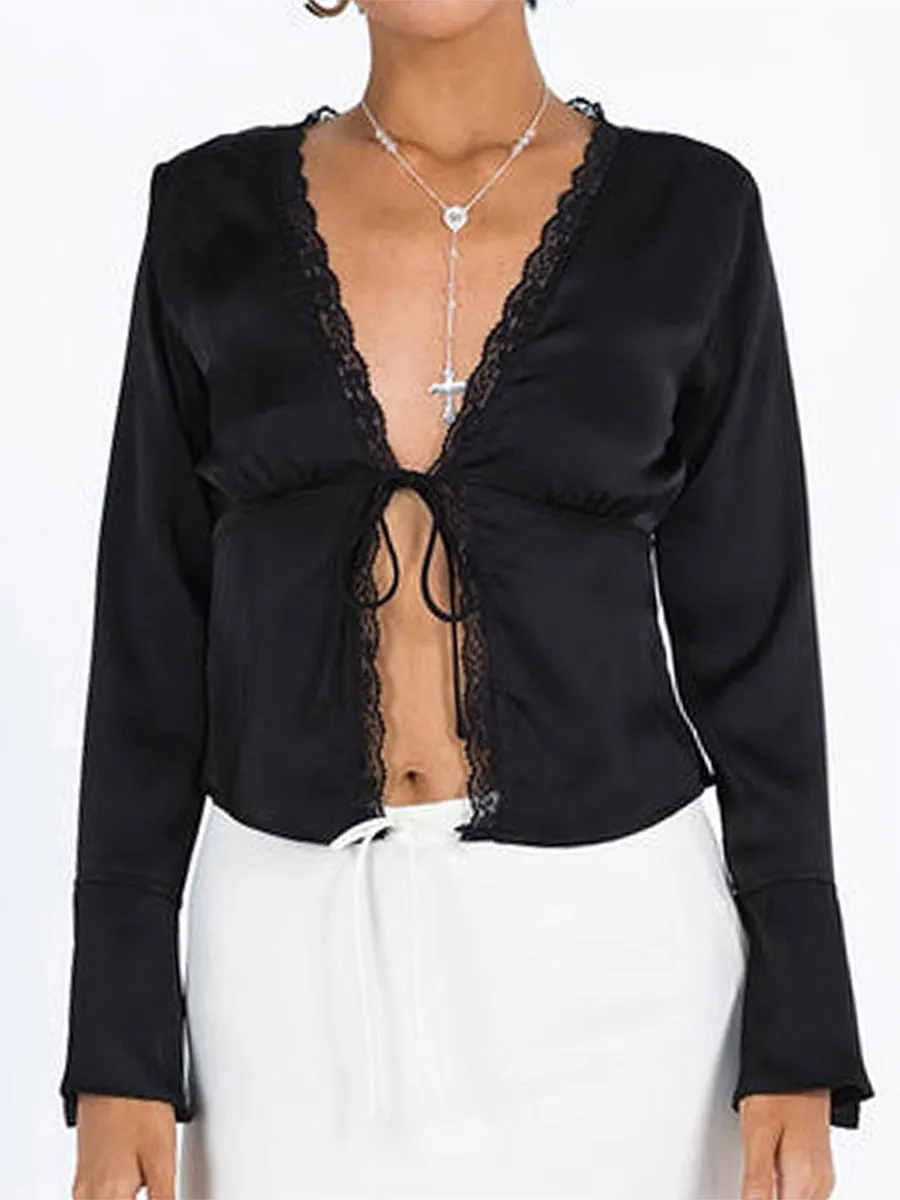 Long Sleeve Tie Front Top