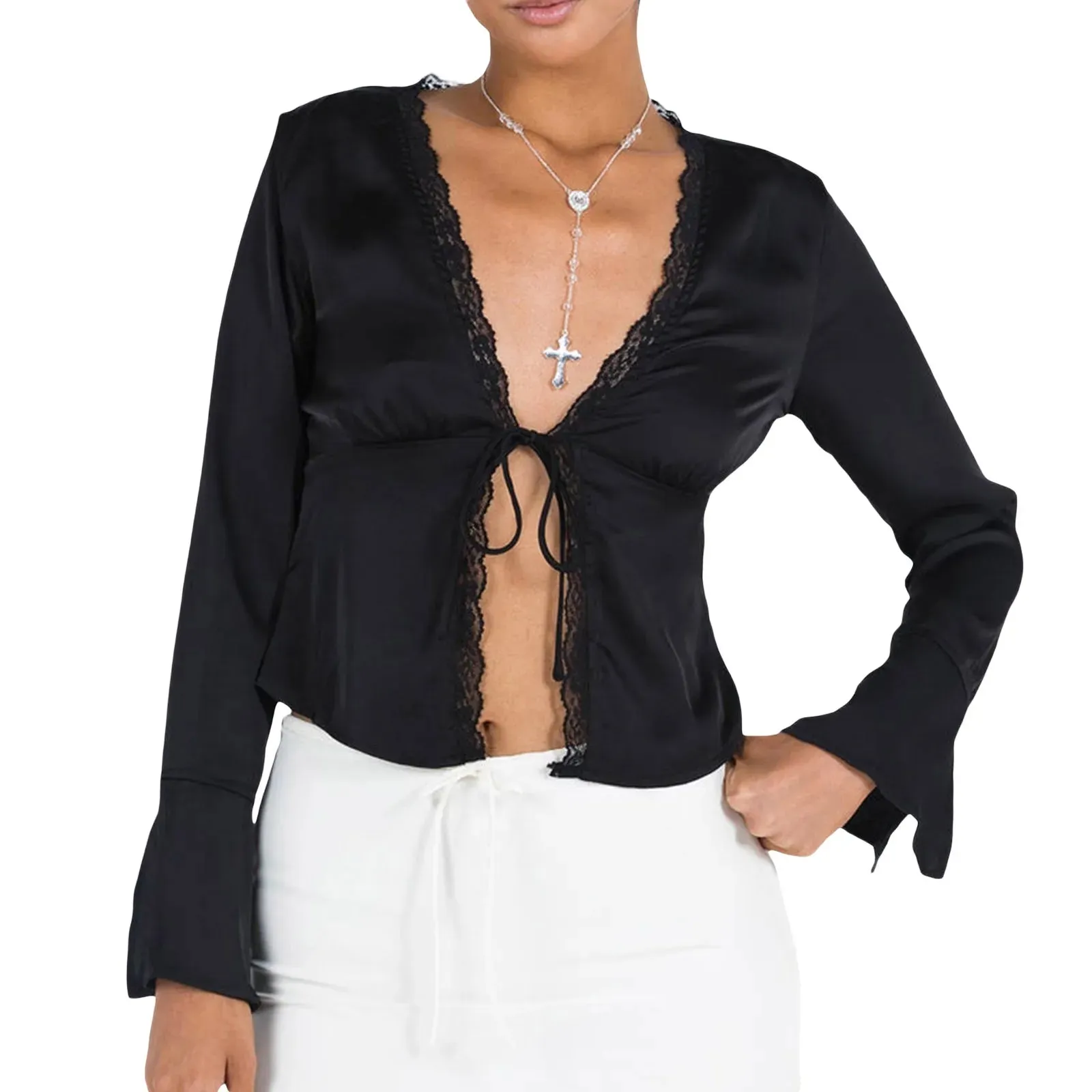 Long Sleeve Tie Front Top