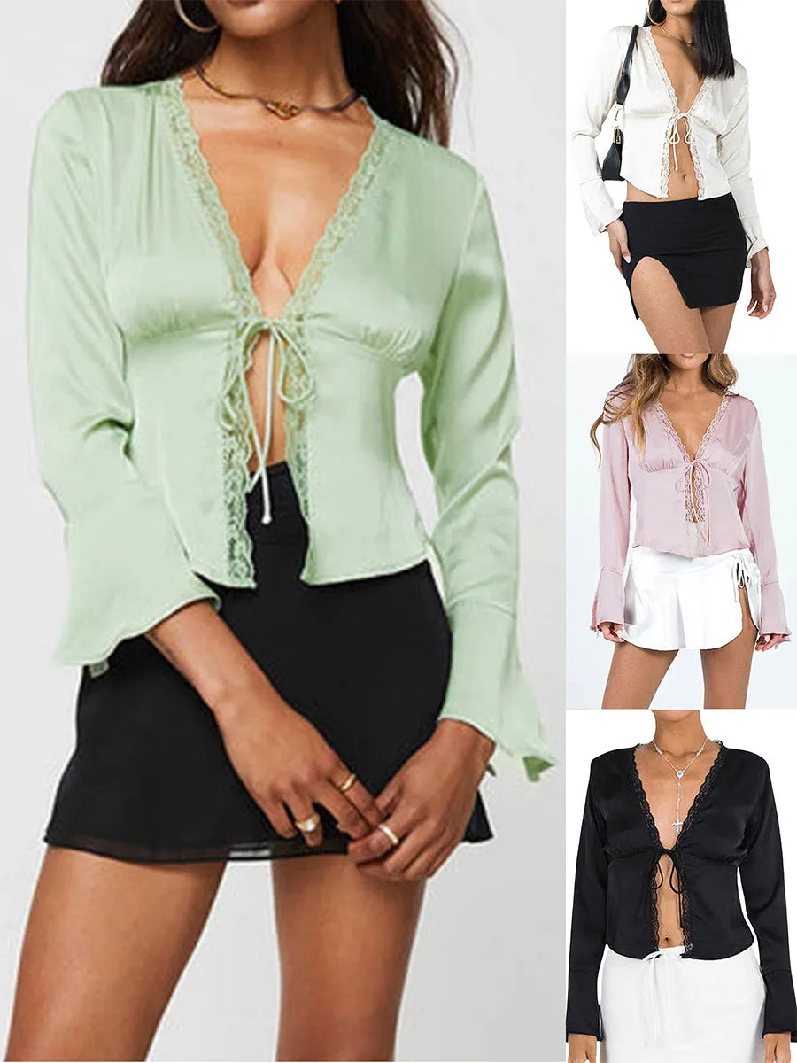 Long Sleeve Tie Front Top