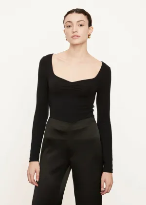 Longsleeve Ruched V-Neck (Black)