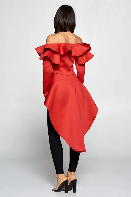 Lonnie Off Shoulder Ruffle Hi Low Top