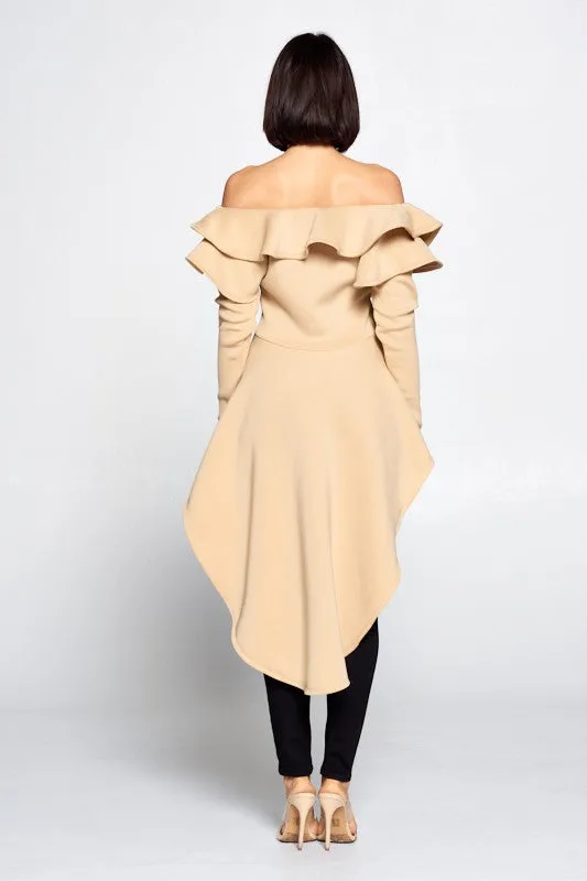 Lonnie Off Shoulder Ruffle Hi Low Top