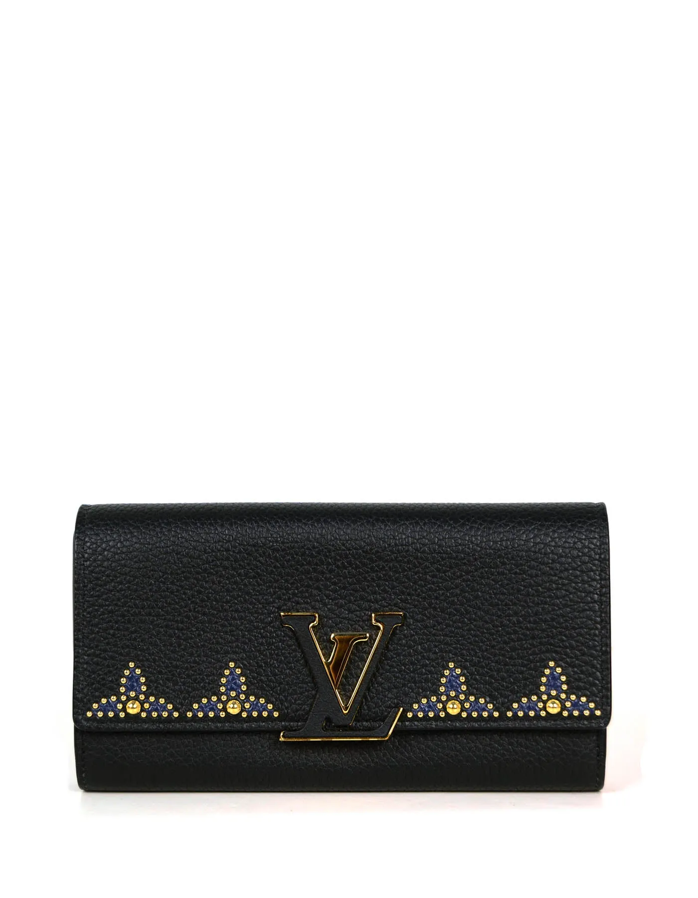 Louis Vuitton Black Leather Capucines Studded Wallet