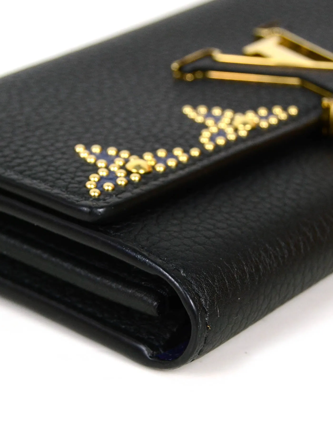 Louis Vuitton Black Leather Capucines Studded Wallet