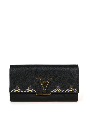 Louis Vuitton Black Leather Capucines Studded Wallet