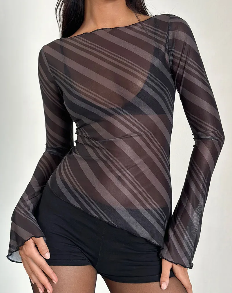 Lucerne Top In Irregular Stripe Grey And Black