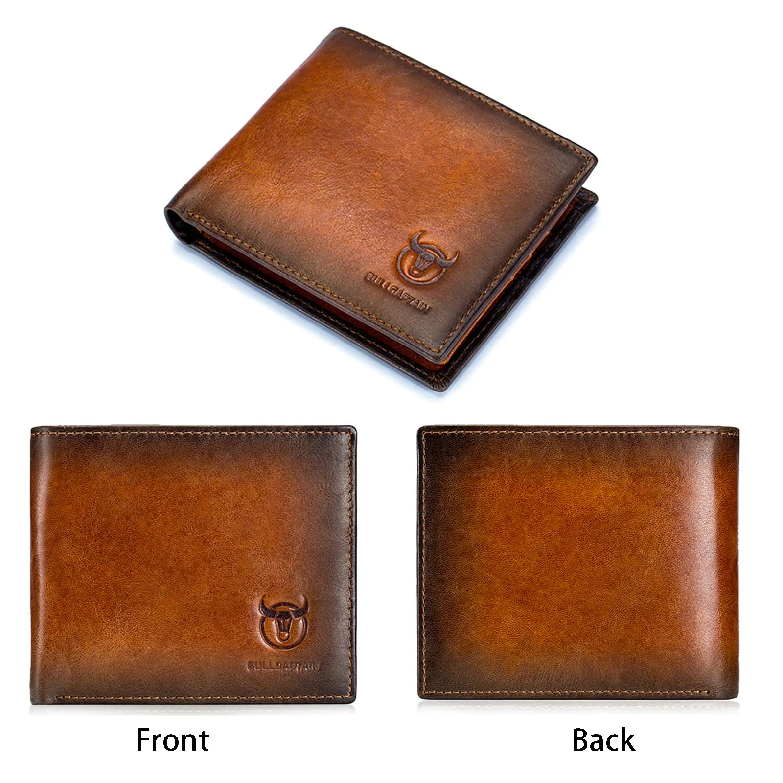 LUKZIJAES Genuine Leather Wallet for Men RFID Blocking Slim Bifold Front Pocket Wallets with 2 ID Window (#1-Yellow Brown)