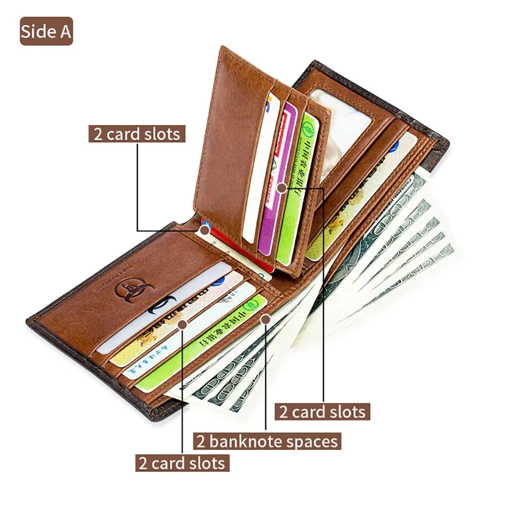 LUKZIJAES Genuine Leather Wallet for Men RFID Blocking Slim Bifold Front Pocket Wallets with 2 ID Window (#1-Yellow Brown)