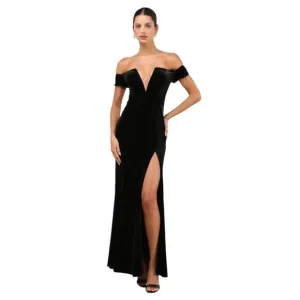 Lulus Captivating Silhouette Black Velvet Off-the-Shoulder Dress Size Medium