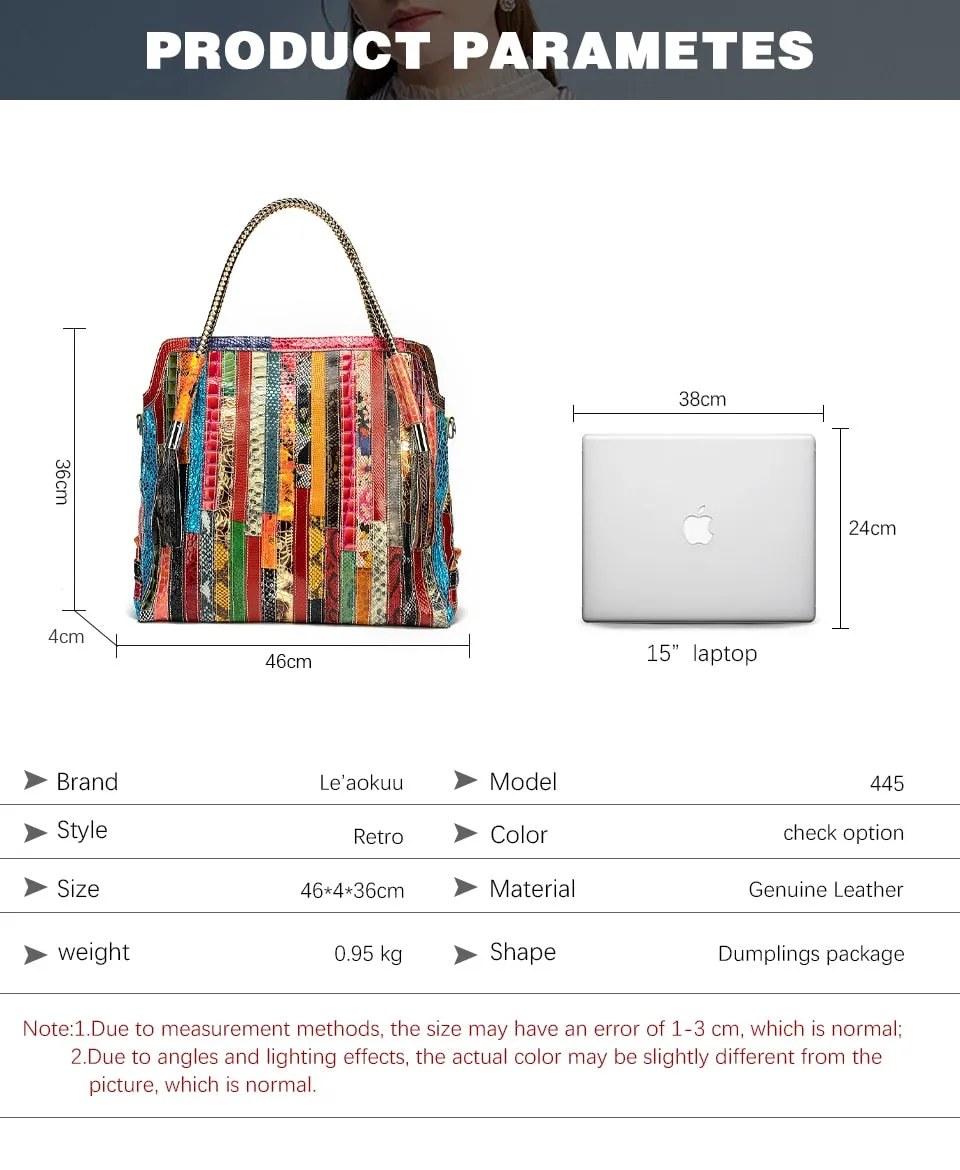 Luxury Soft Real Leather Large Shopper Handmade Color Flowers Stitching Tassel Shoulder Messenger bag