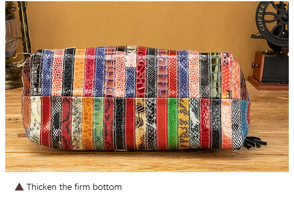 Luxury Soft Real Leather Large Shopper Handmade Color Flowers Stitching Tassel Shoulder Messenger bag