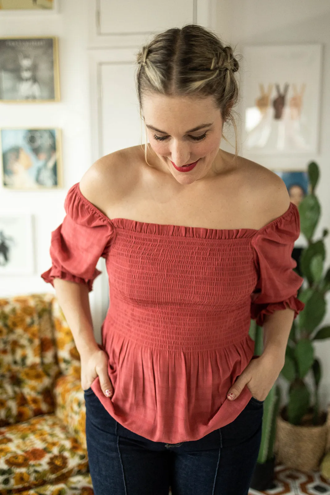 lynlee smocked top in pink