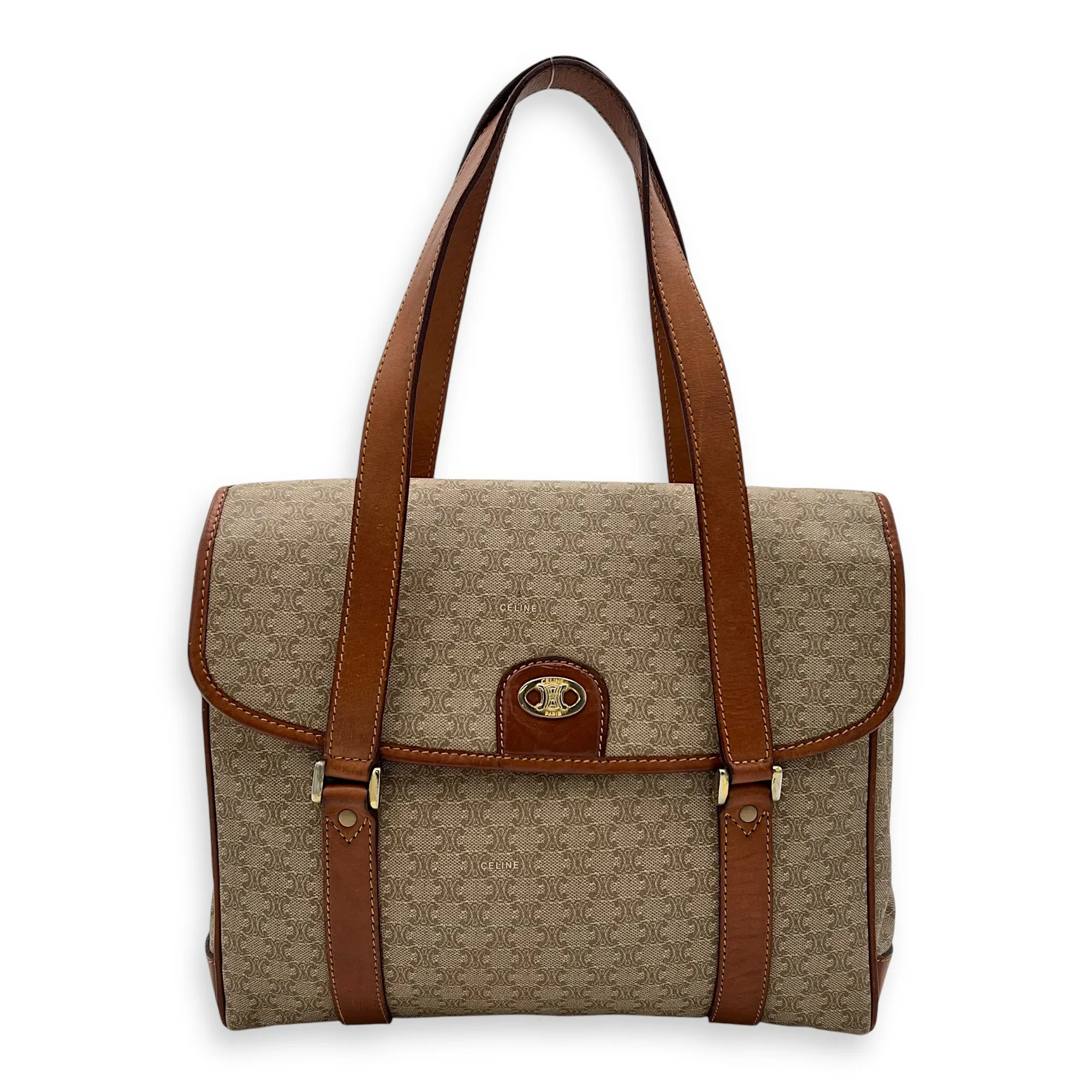Macadam Tote Bag Brown in Coated Canvas, Gold hardware