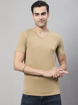 Mack Jonney V Neck Cotton Solid Mud T-Shirt for Men