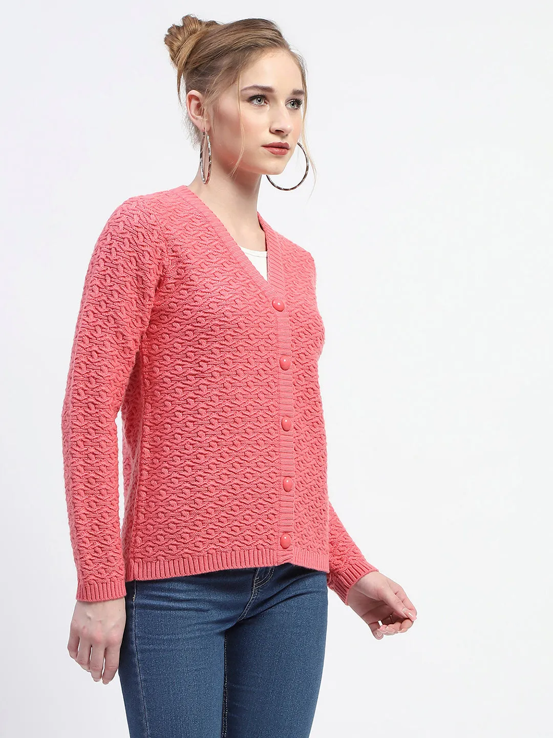 Madame Hot Pink V-Neck Knit Cardigan