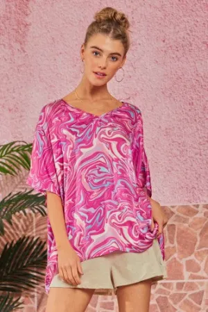 Magenta Marble V Neck Dolman