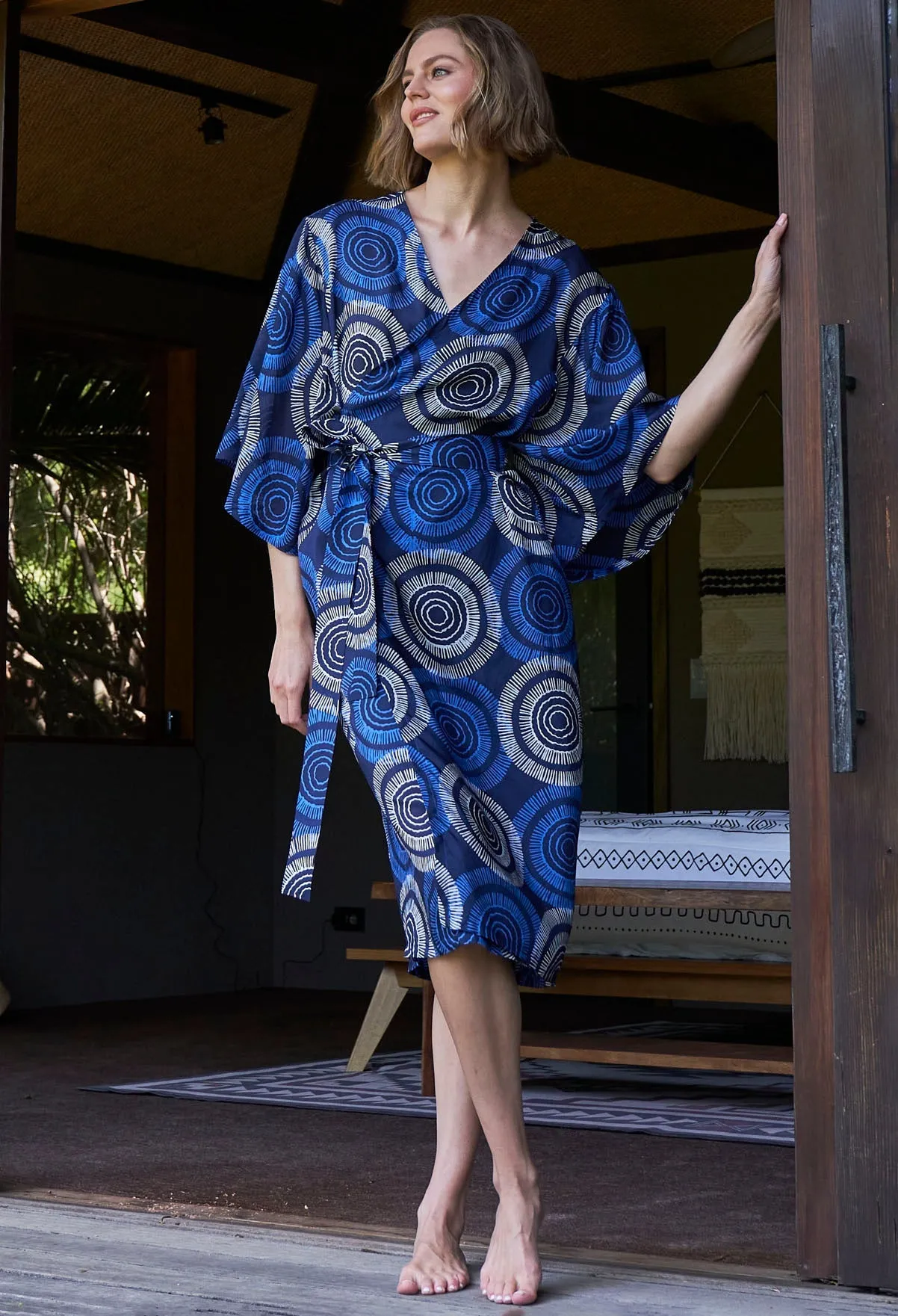 Malaysia Collection:  Matahari Print Long Silk Belted Duster - Sale