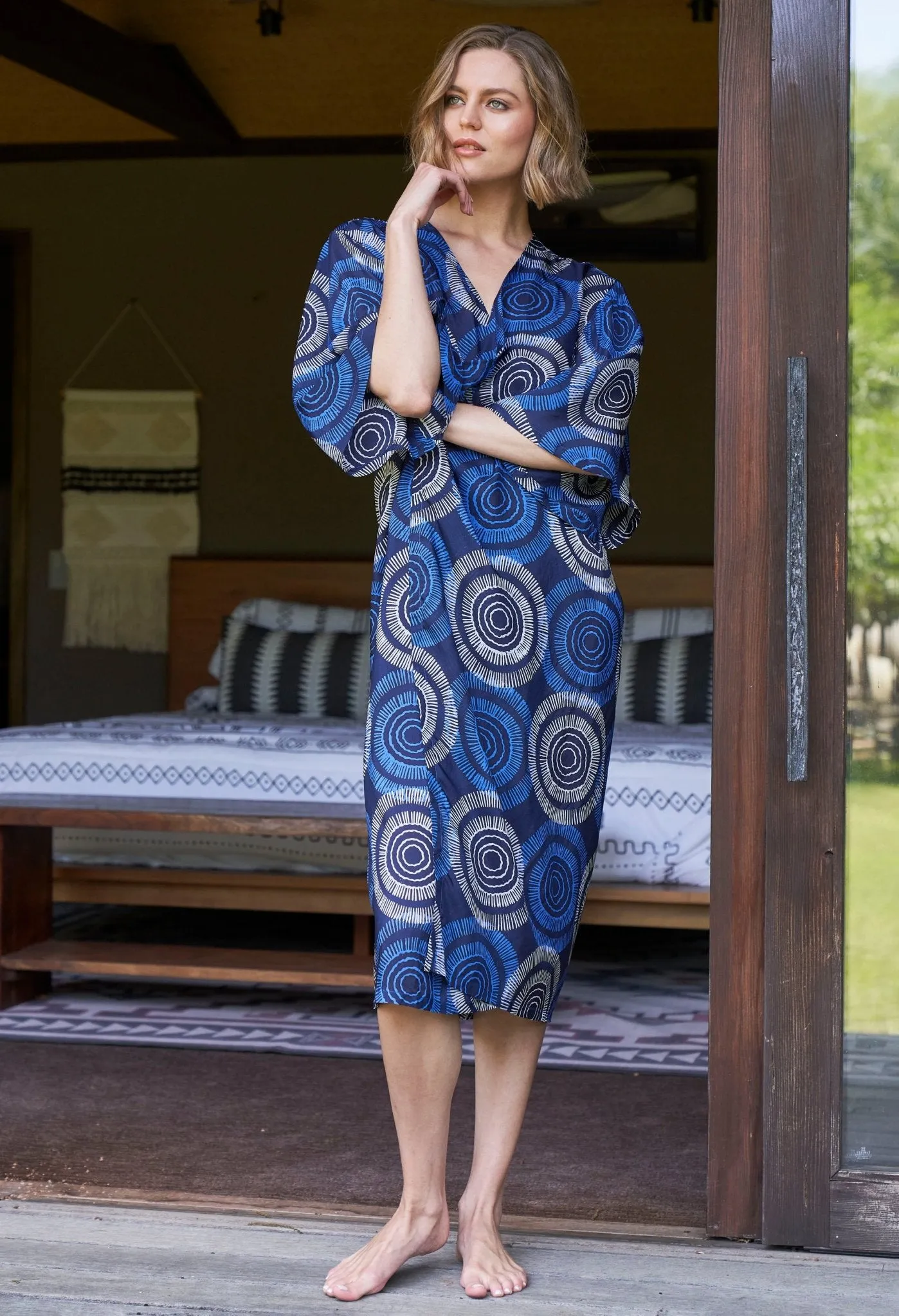 Malaysia Collection:  Matahari Print Long Silk Belted Duster - Sale