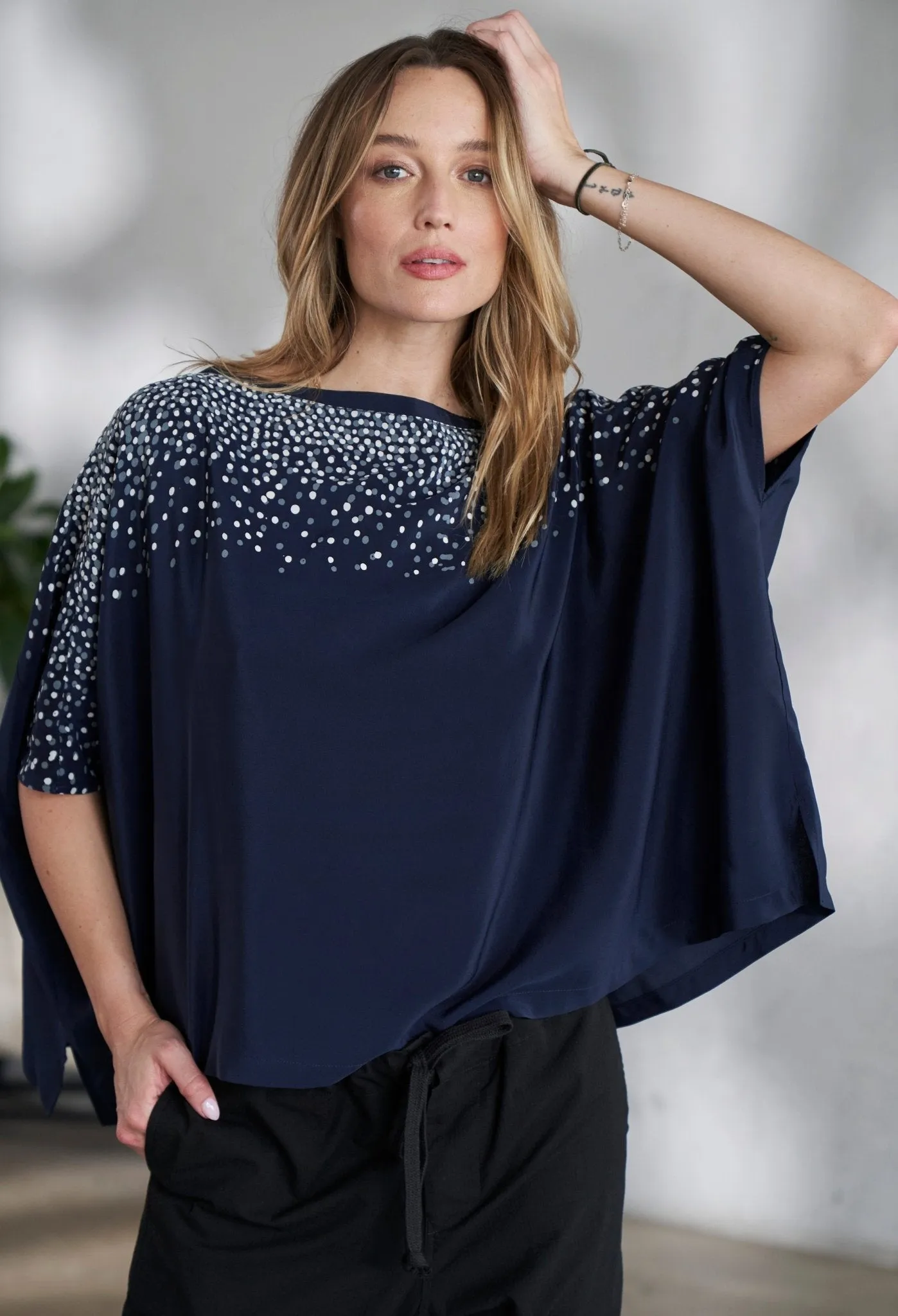 Malaysia Collection - Navy Stardust Silk Square Top  - Sale