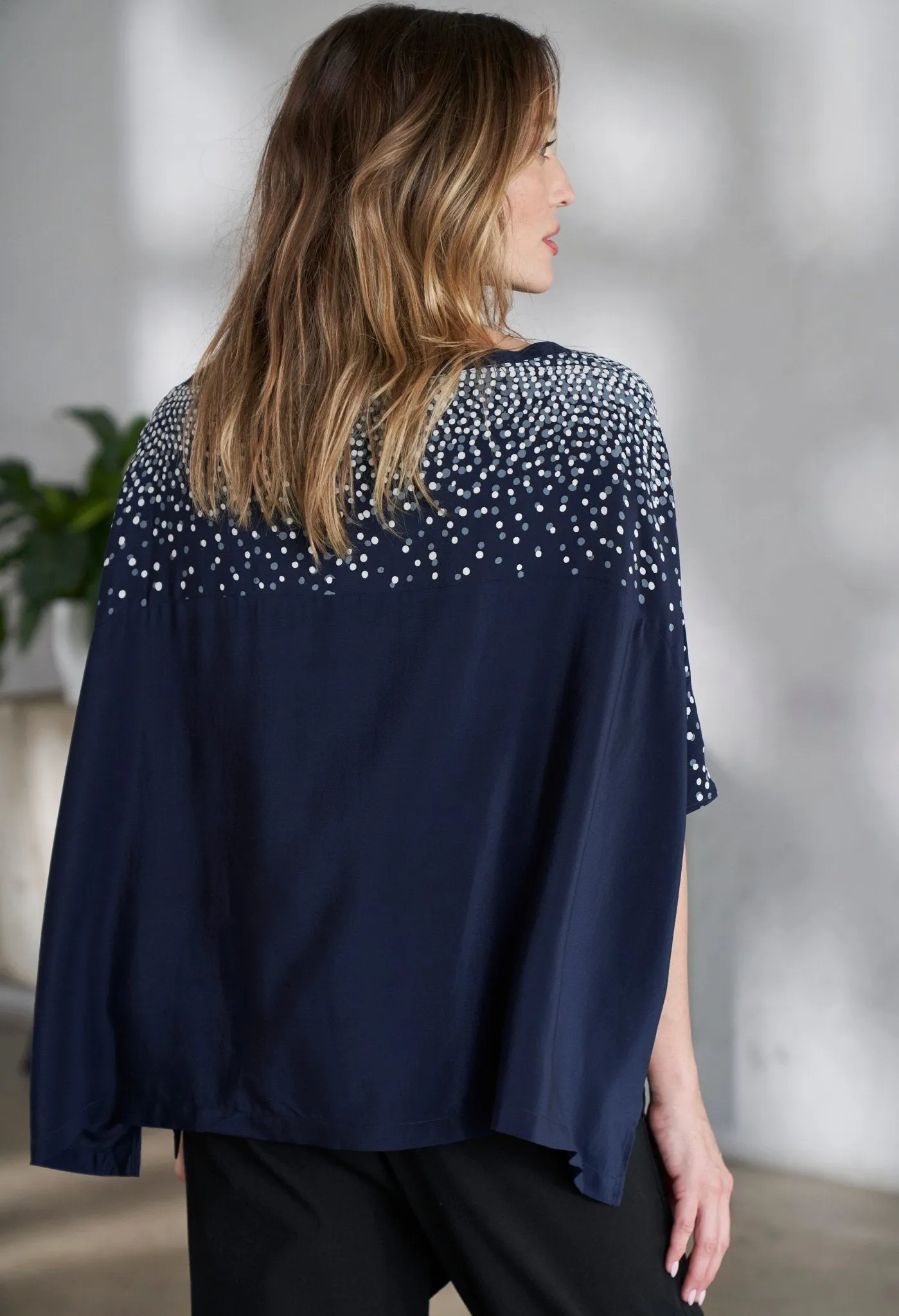 Malaysia Collection - Navy Stardust Silk Square Top  - Sale