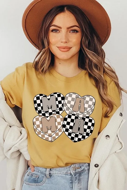 Mama Hearts Checker Graphic T Shirts