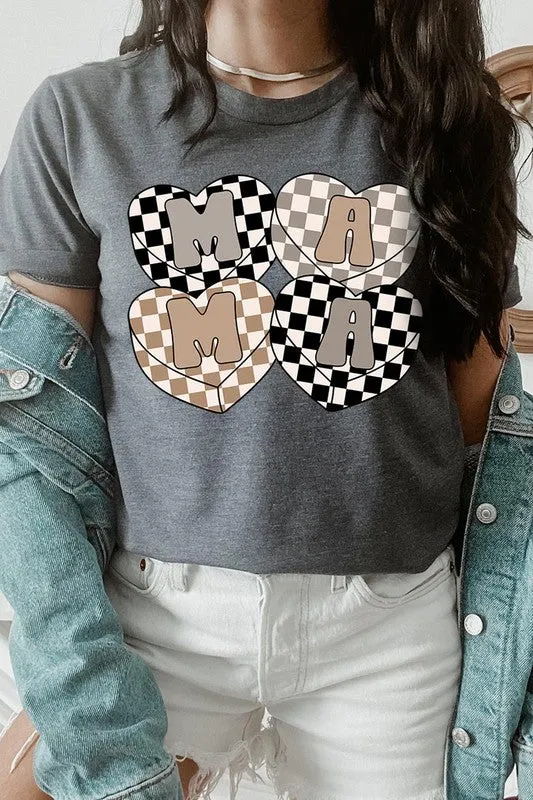 Mama Hearts Checker Graphic T Shirts
