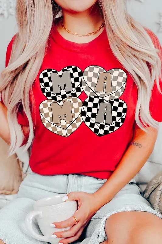 Mama Hearts Checker Graphic T Shirts