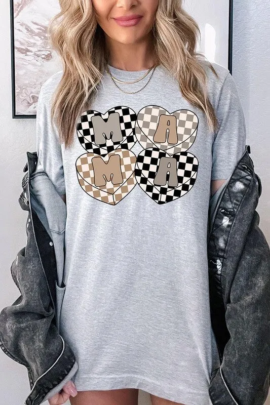 Mama Hearts Checker Graphic T Shirts