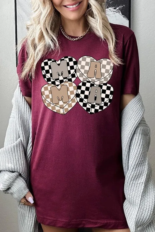 Mama Hearts Checker Graphic T Shirts