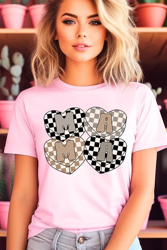 Mama Hearts Checker Graphic T Shirts