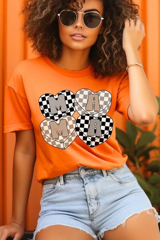 Mama Hearts Checker Graphic T Shirts