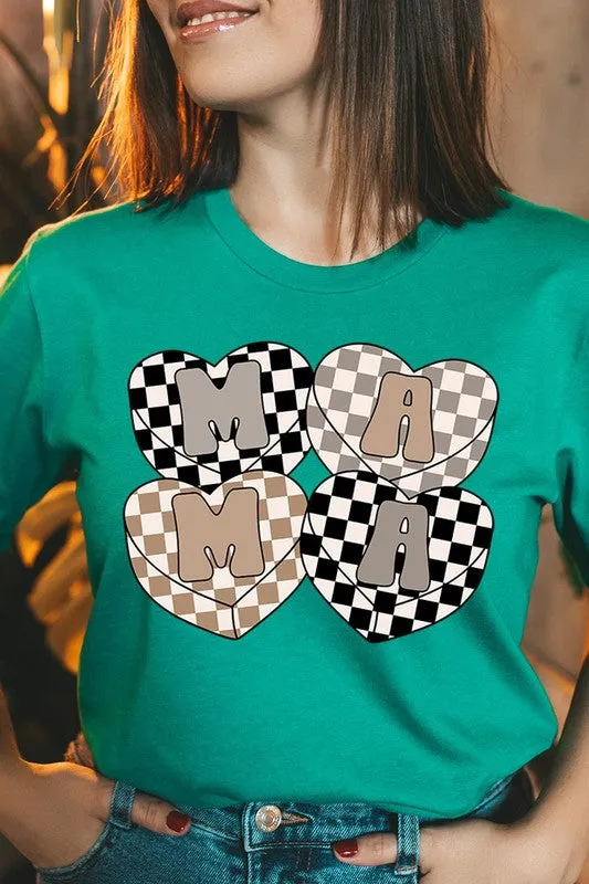 Mama Hearts Checker Graphic T Shirts