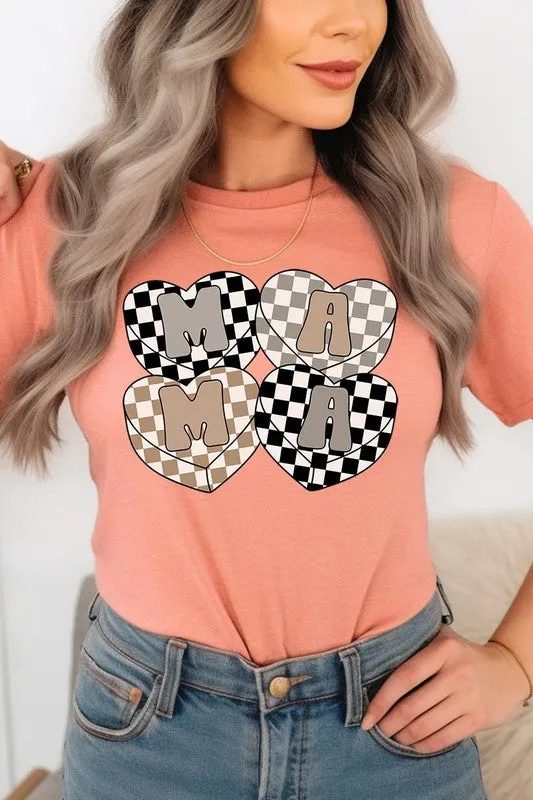 Mama Hearts Checker Graphic T Shirts