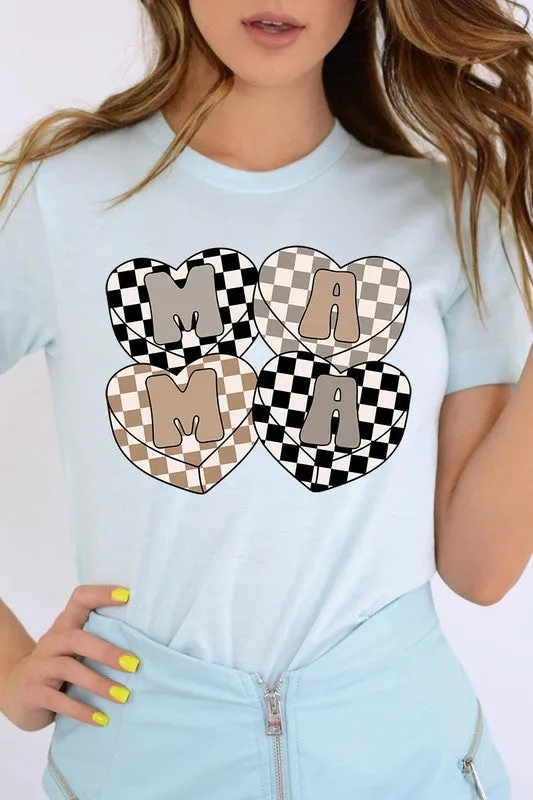 Mama Hearts Checker Graphic T Shirts
